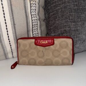 Coach Signature Red and Tan Wallet